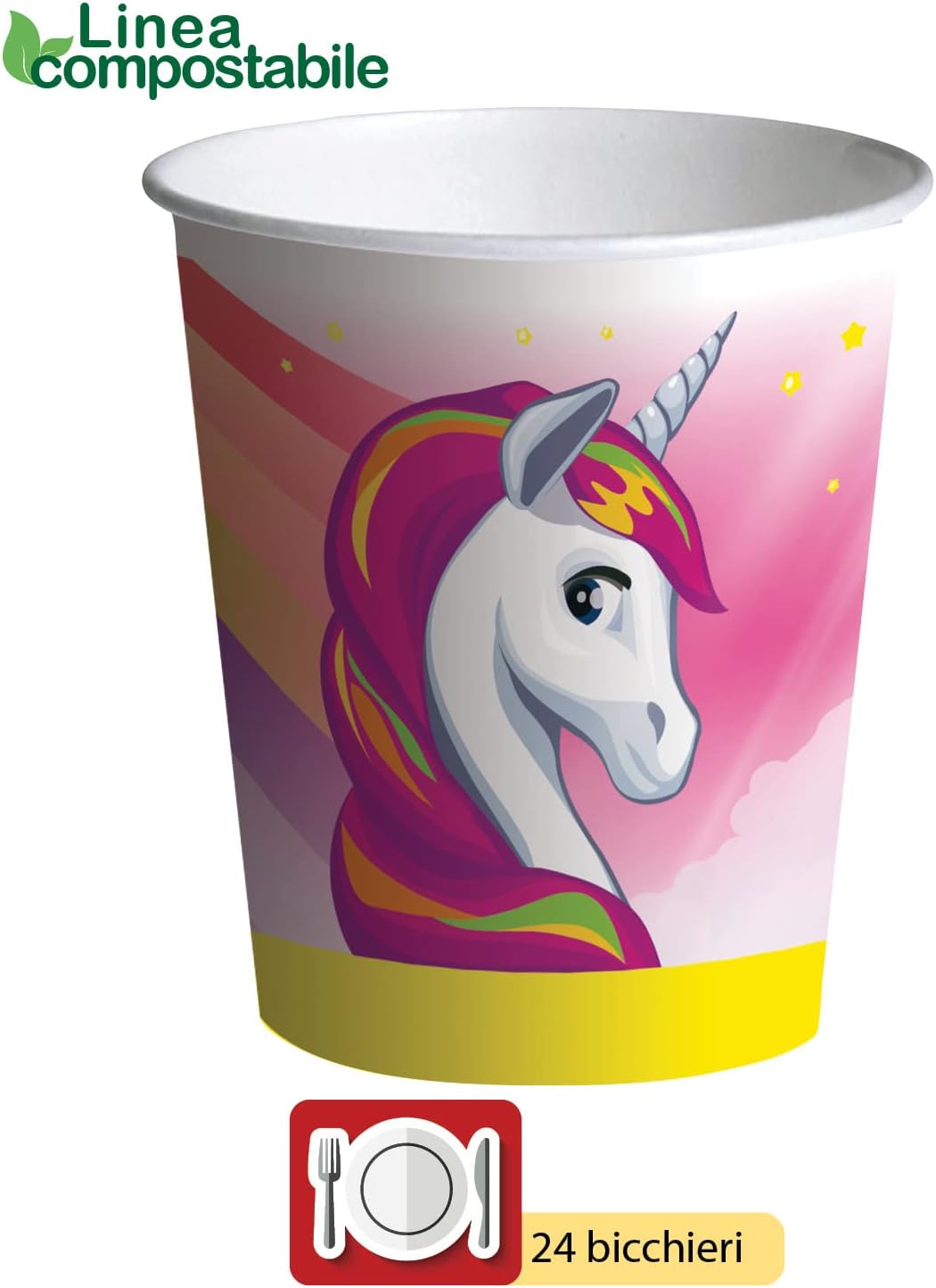 Partygeschirr Party-Set Einhorn Unicorn für 24 Personen (88 pcs: 24 Pappteller Ø18cm, 24 Becher 250m