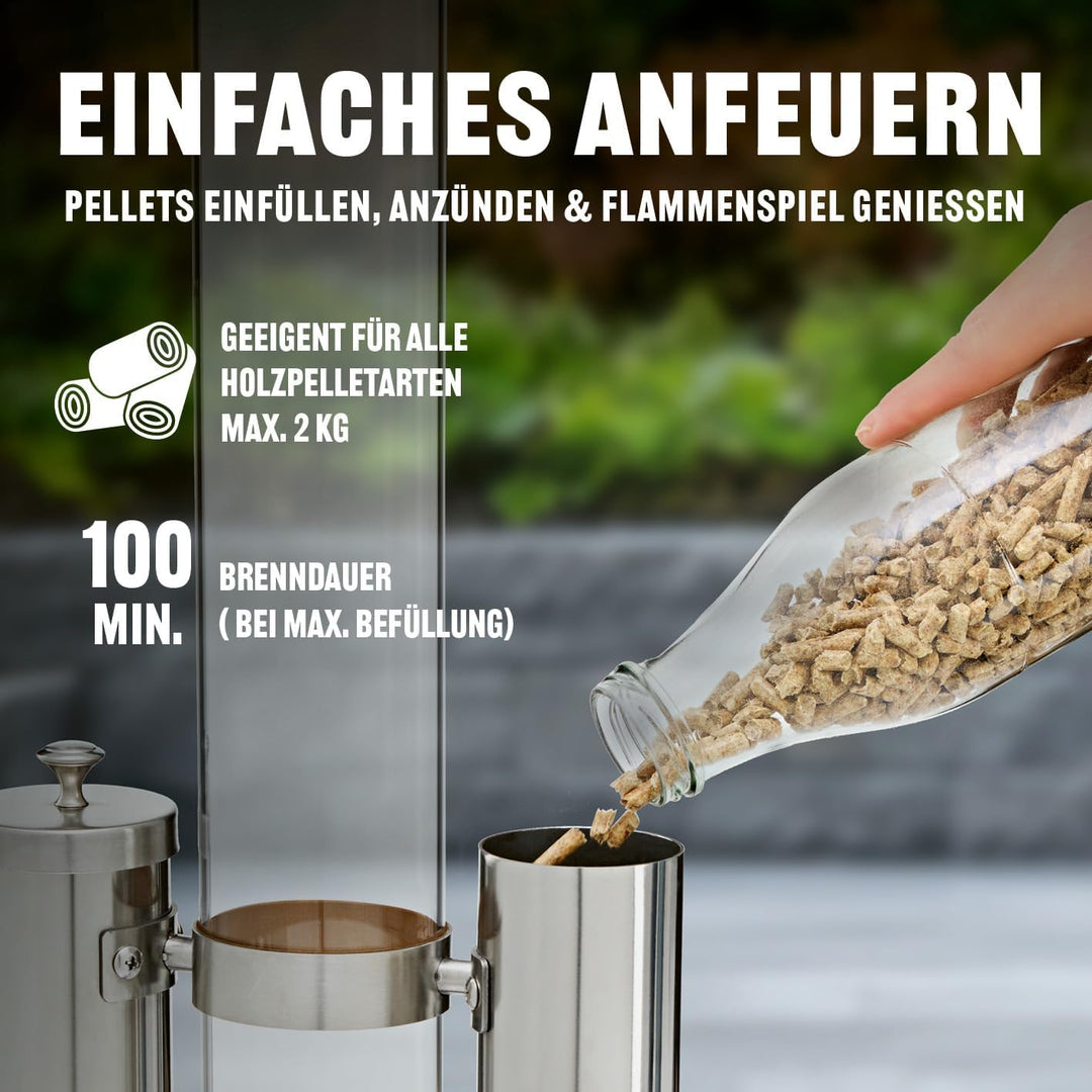 LANDMANN Pellet Feuersäule | Pellet Feuerstelle - ideal als Feuerrohr & Feuersäule | Feuertonne & Am