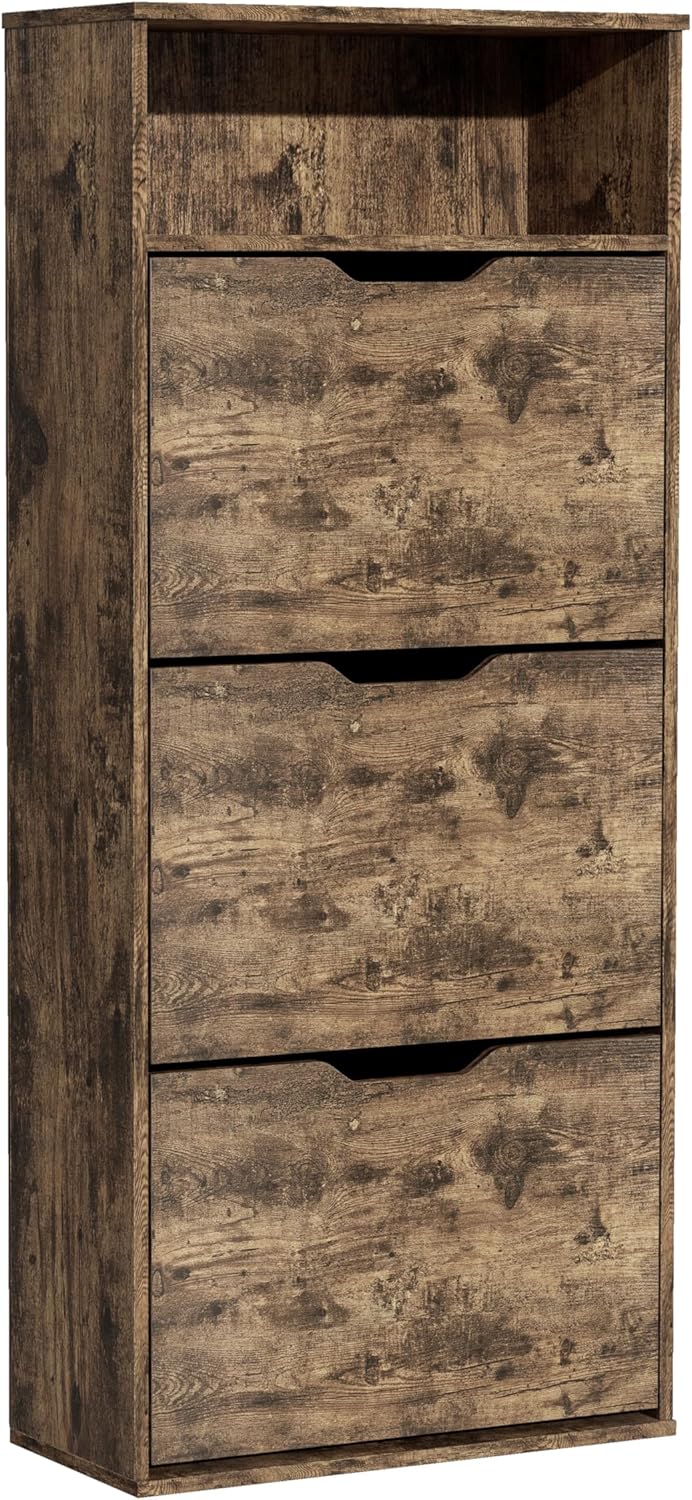 Garvis Doppellagig Schuhschrank 3 Klappen + Ablage – MAX Kapazität (18 Paar) – Schmal 60x133x28 cm R