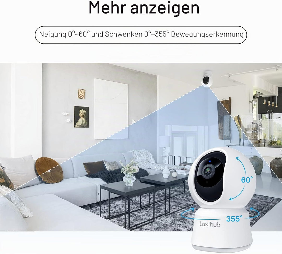 LAXIHUB Hundekamera mit App 2K/3MP HD Kamera Überwachung Innen 2,4 GHz, Hundekamera Nachtsicht Innen