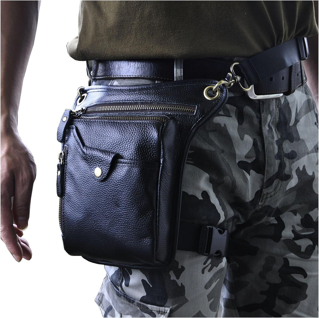 Le'aokuu Herren Echtes Leder Tasche Beinbeutel Beintasche Aussenbeintasche Beinbeuteltasche Reisen H