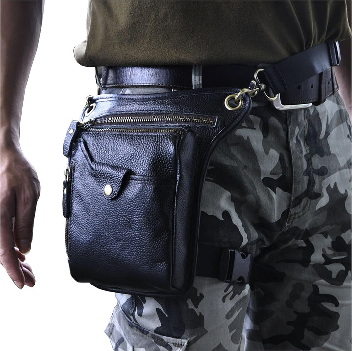 Le'aokuu Herren Echtes Leder Tasche Beinbeutel Beintasche Aussenbeintasche Beinbeuteltasche Reisen H