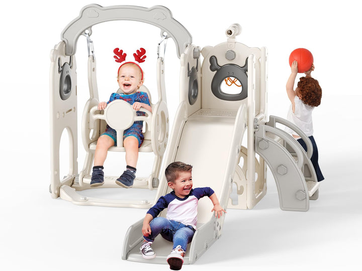 Krovtoy 6-in-1-Kleinkindrutsche, Kleinkindrutsche mit Weihnachtselchmotiv und Schaukelset, Babyrutsc