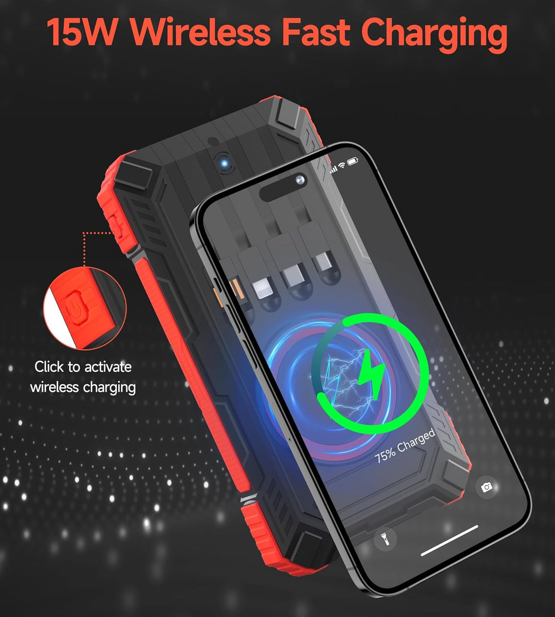 52800mAh Solar Wireless Power Bank, tragbares Ladegerät 30W Schnelles Ladegerät 6 Ausgänge & 4 Eingä