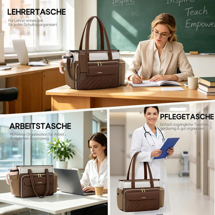 RAINSMORE Lehrertasche Damen Gross Laptoptasche, 15,6 Zoll | Arbeitstasche Isolierfach und Gross Get