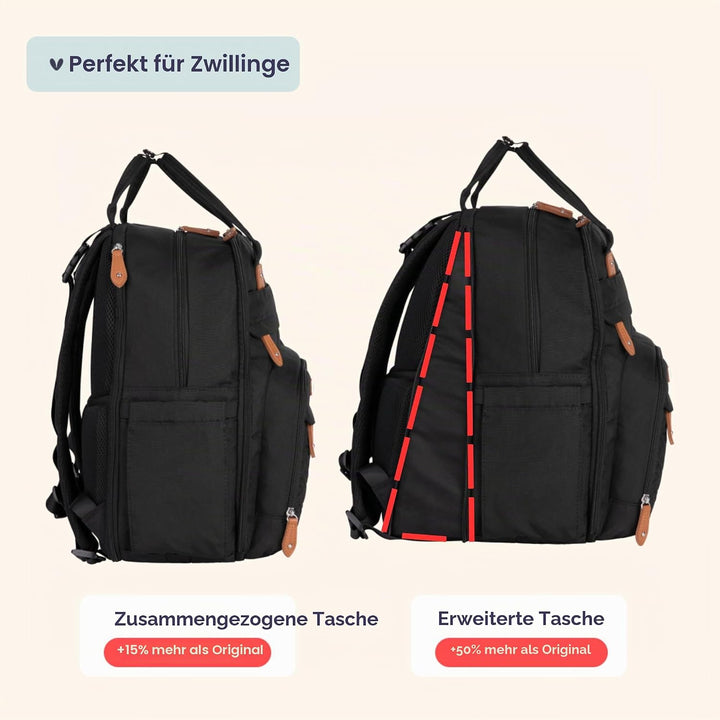 BabbleRoo Wickeltasche Rucksack – Grosse Kapazität, 17 Taschen, Wasserabweisend – mit Wickelauflage,