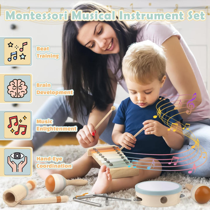 Musikinstrumente für Kinder Kinderspielzeug ab 3 Jahre holzspielzeug Trommel Xylophone für Kinder Ba