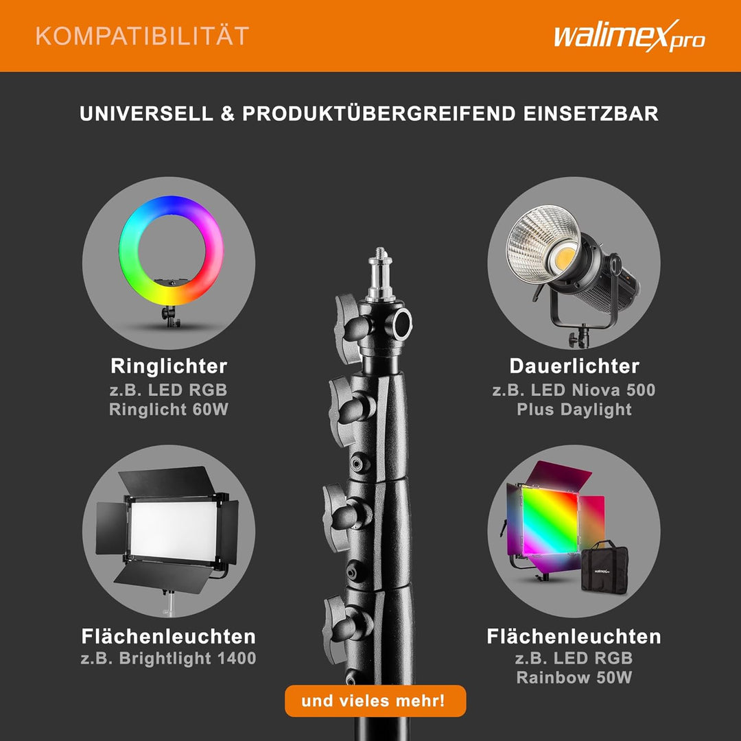 Walimex pro AIR 380 Deluxe Lampenstativ 380cm - Lichtstativ mit Luftfederung, Höhe max 380cm, 15 kg