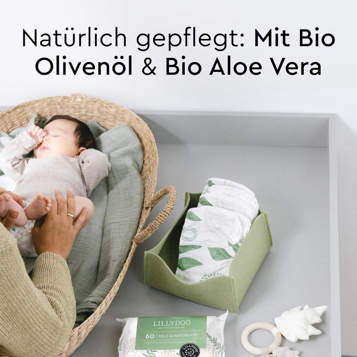 LILLYDOO green Feuchttücher, 300 Stück (5 x 60), 100% plastikfreies, reissfestes Tuch - ohne Parfüme
