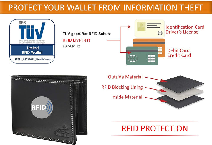 Fa.Volmer ® Leder Geldbörse Herren mit RFID-Schutz - weiches, unempfindliches Nappaleder, extra-stab