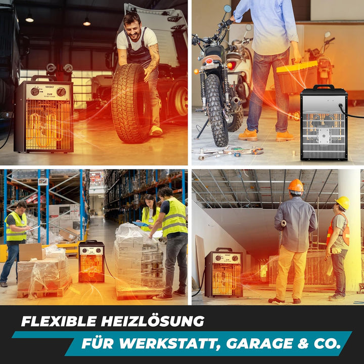 MASKO® Elektroheizer Heizlüfter Bauheizer Keramik Heizstrahler elektrisch Heizgerät mit Thermostat E