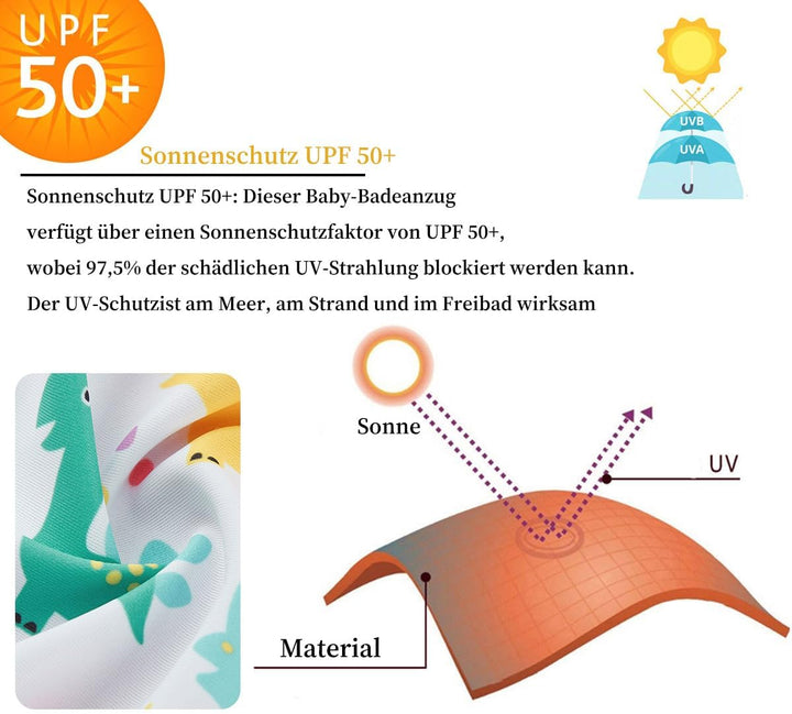 UMELOK Baby Badebekleidung Mädchen Badeanzug mit Sonnenhut UV Schutz 3-6 Monate Niedlicher Dinosauri