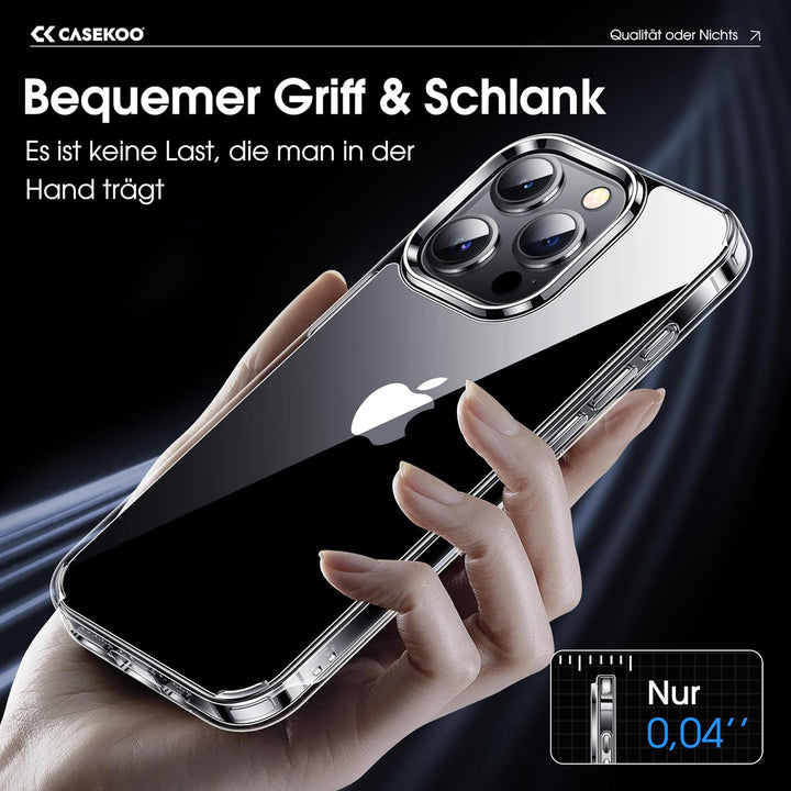 CASEKOO Crystal Clear für iPhone 15 Pro Max Hülle, [Nie Vergilbung] [Unzerstörbarer Militärschutz] S