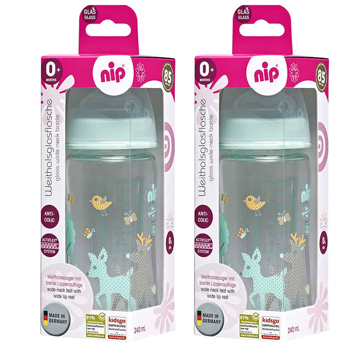 NIP Starter Set ab Geburt Glas Babyflaschen Flaschenwärmer Bürste