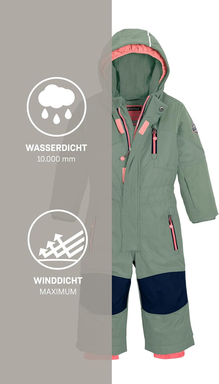 Killtec Kesley Mini Skioverall/Schneeanzug mit Kapuze und Schneefang, hell blaugrün, 86/92