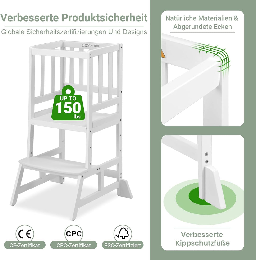 COSYLAND Montessori Lernturm ab 1 Jahr – Höhenverstellbarer Kinder Lernturm & Learning Tower für Küc