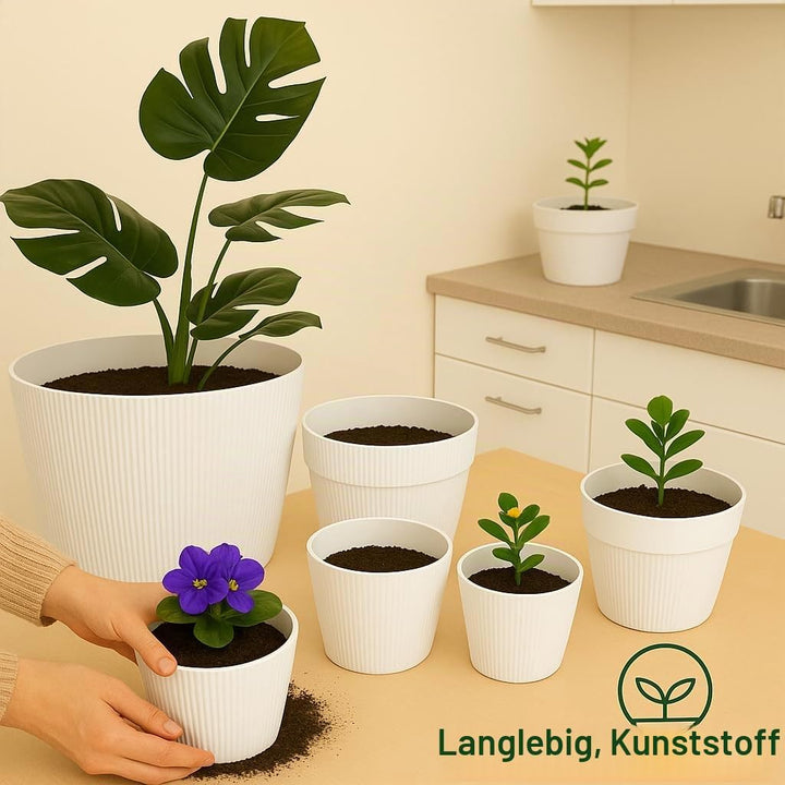 Home Garden Ornaments Blumentopf Set 3er – Kunststoff Übertopf, geriffeltes Design, modern & dekorat