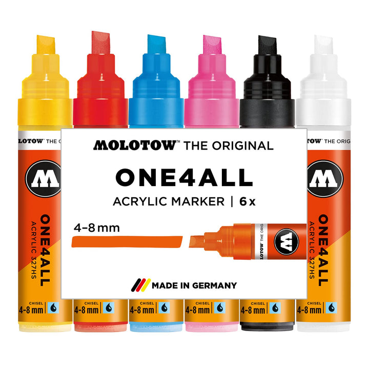 Molotow One4All 327HS Acryl Marker Basic-Set 1 (4,0-8,0 mm Strichstärke, Keilspitze, hochdeckend und