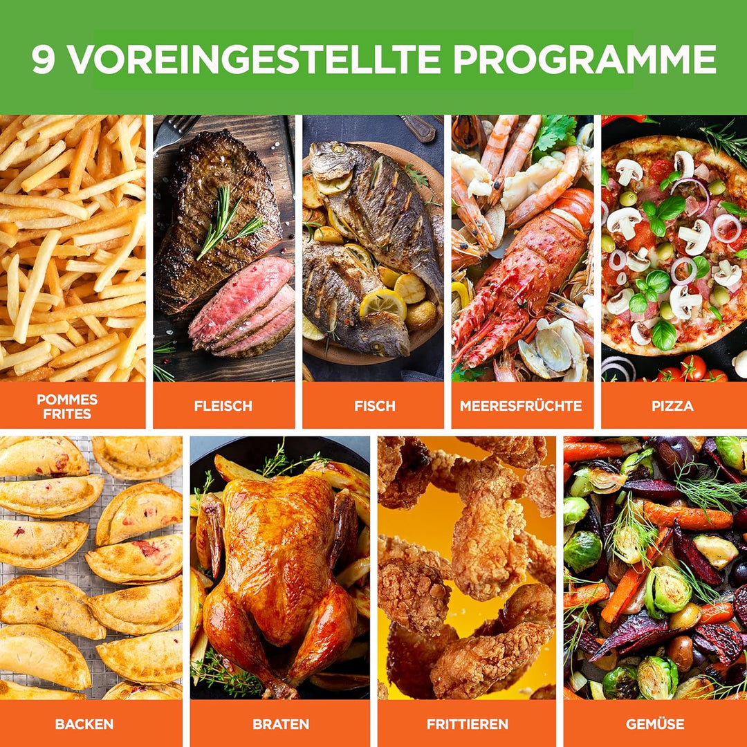 NutriChef Heissluftfritteuse Airfryer XL – 8L Doppel-Fritteuse mit 2 Körben & 9 Programmen Spülmasch