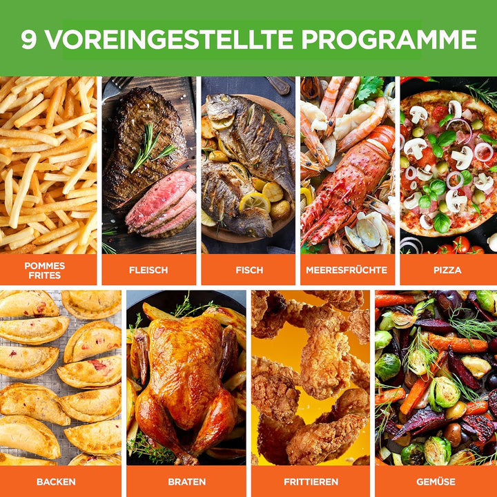 NutriChef Heissluftfritteuse Airfryer XL – 8L Doppel-Fritteuse mit 2 Körben & 9 Programmen Spülmasch