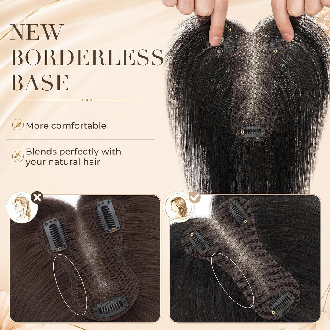 S-noilite Toupet für Damen, Clip in Haar Toppers mit Seitenpony 100% Echthaar für Dünnes Haar Oberko