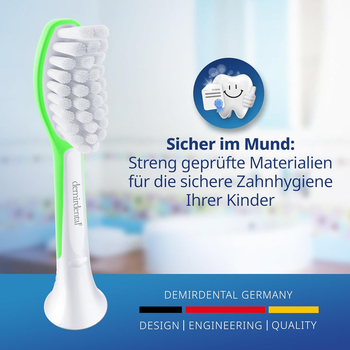 demirdental Kinder Ersatzbürsten passend für Philips Sonicare Kids, Bürstenköpfe ab 7 Jahre, entspri