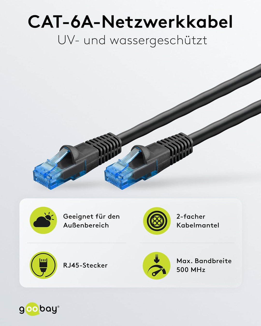 goobay 55437 Outdoor Patchkabel CAT 6 Kabel / 2fach PE Mantel Wasserdicht / RJ45 Stecker Ethernet Ka