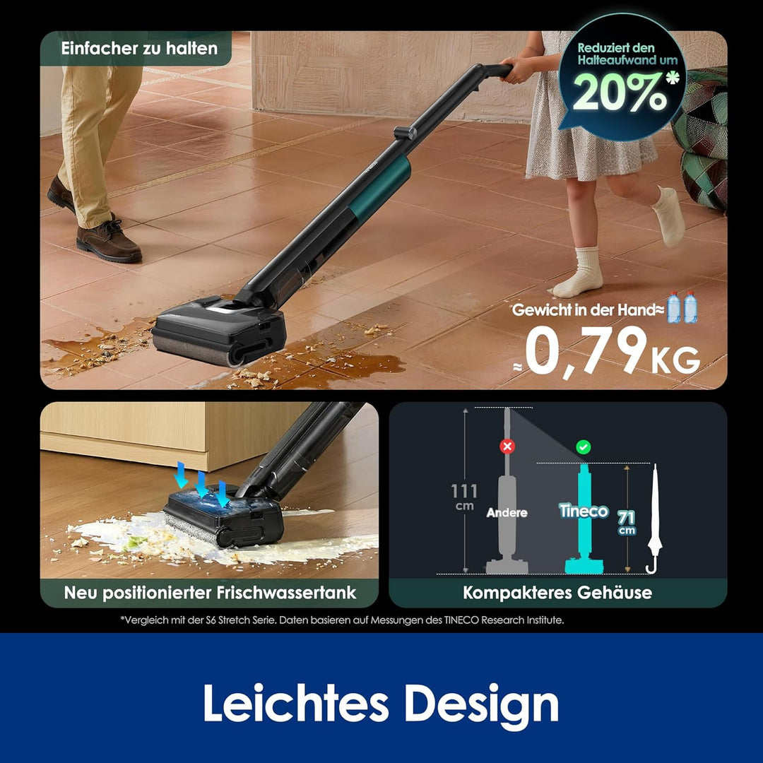 Tineco Floor One i7 Fold Nass-Trockensauger – 22000 Pa Saugkraft Anti-Haar-Verwicklung, 180° Faltbar