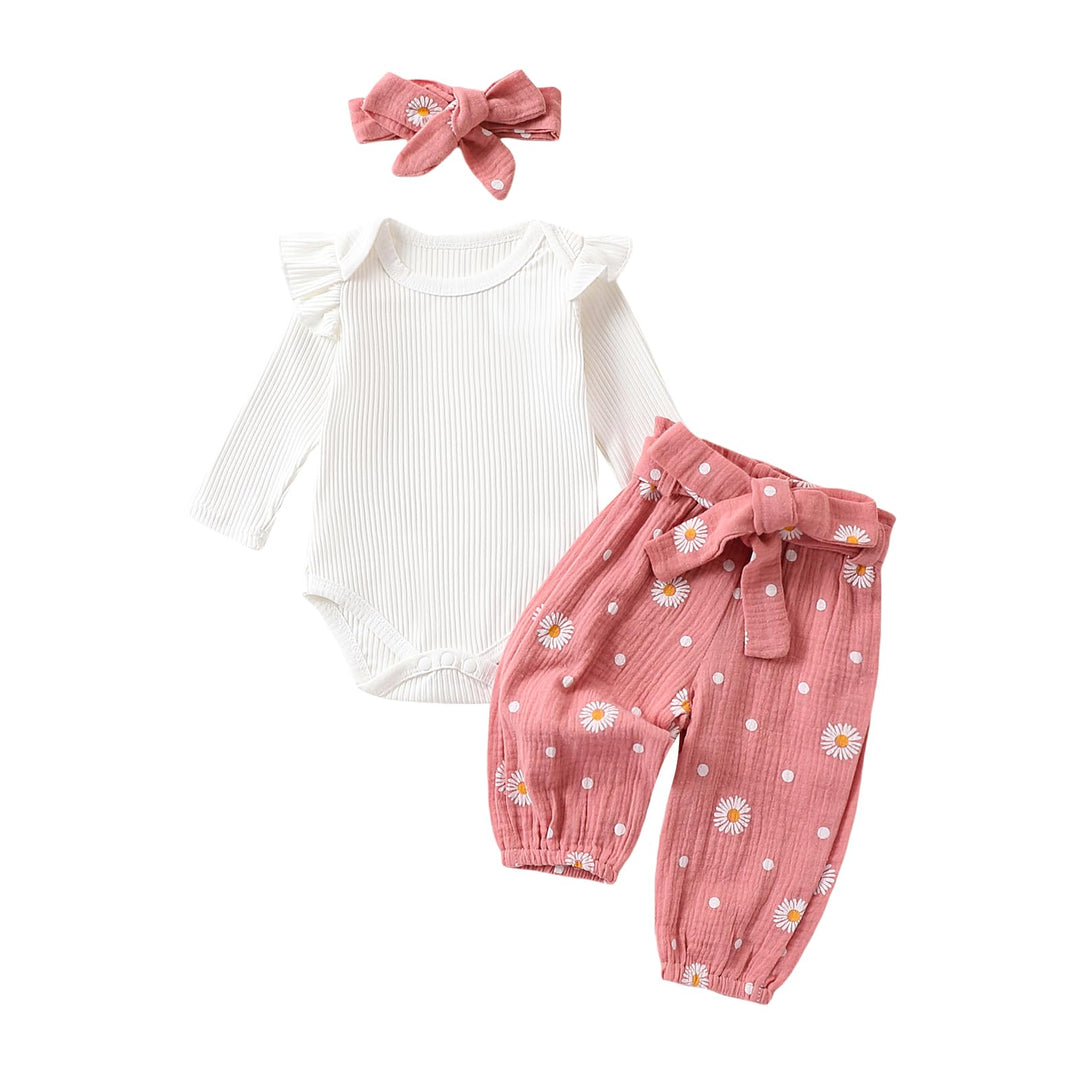 Baby Mädchen Kleidung Set Neugeborene Langarm Strampler + Lange Hose + Stirnband 3 Pcs Herbst Winter