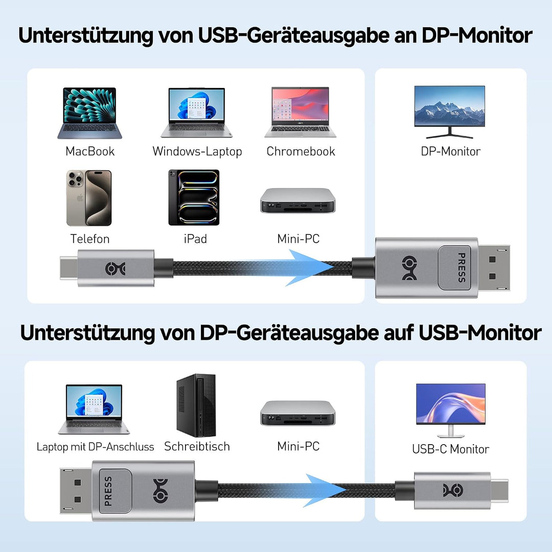 Cable Matters bidirektionales USB-C auf DisplayPort 2.1 Kabel, DP40, 3m, 3m