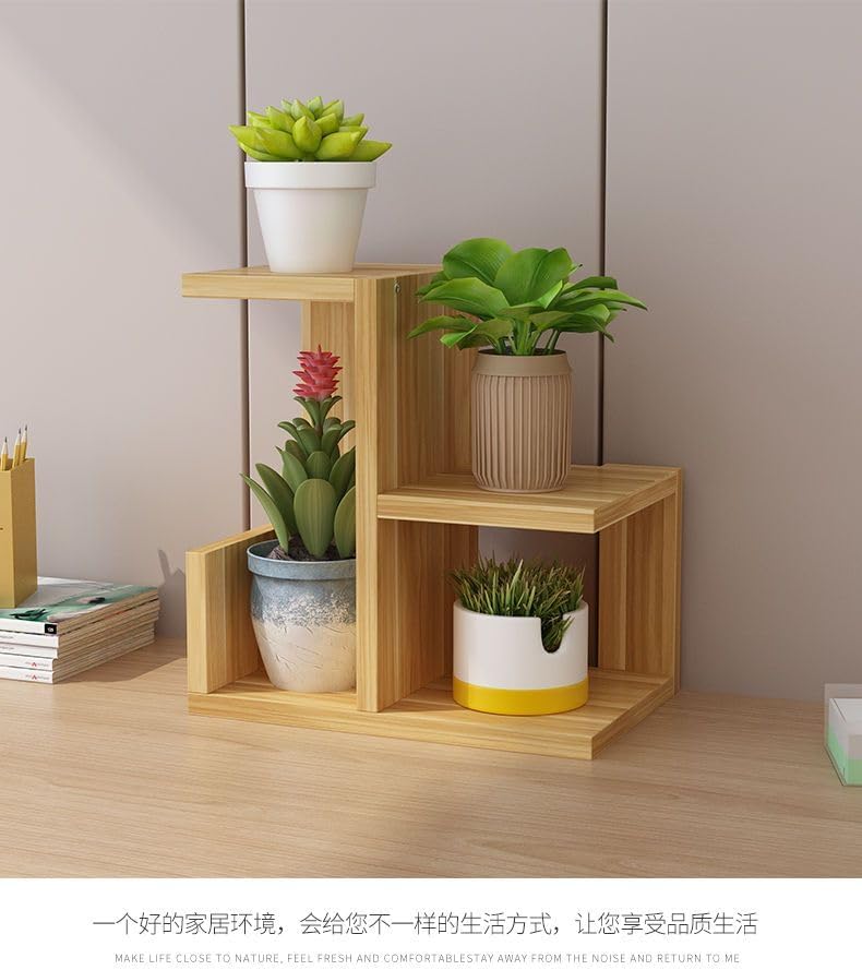 Schreibtisch kleines Bücherregal, Kosmetikregal，Massivholz Blumenständer, Büro Desktop kleine Blumen