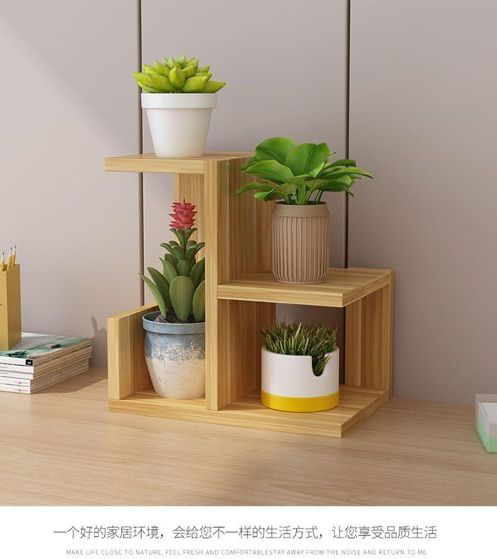Schreibtisch kleines Bücherregal, Kosmetikregal，Massivholz Blumenständer, Büro Desktop kleine Blumen