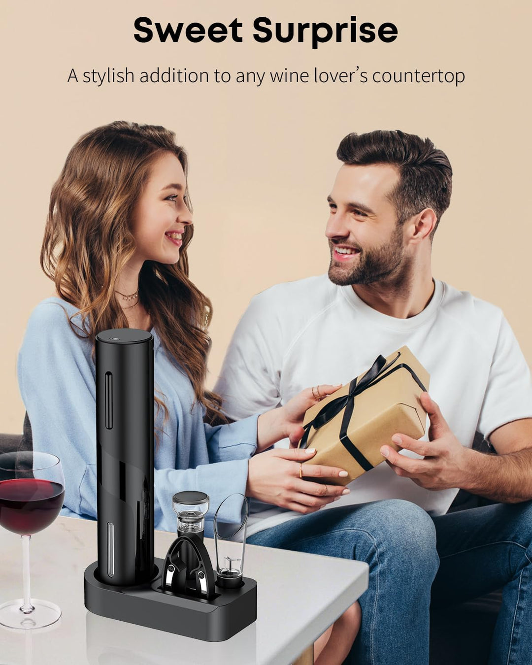 Pawfly 5 in 1 Akku Weinflaschenöffner Set Automatischer Weinöffner mit Weindekanter Ausgiesser Vakuu