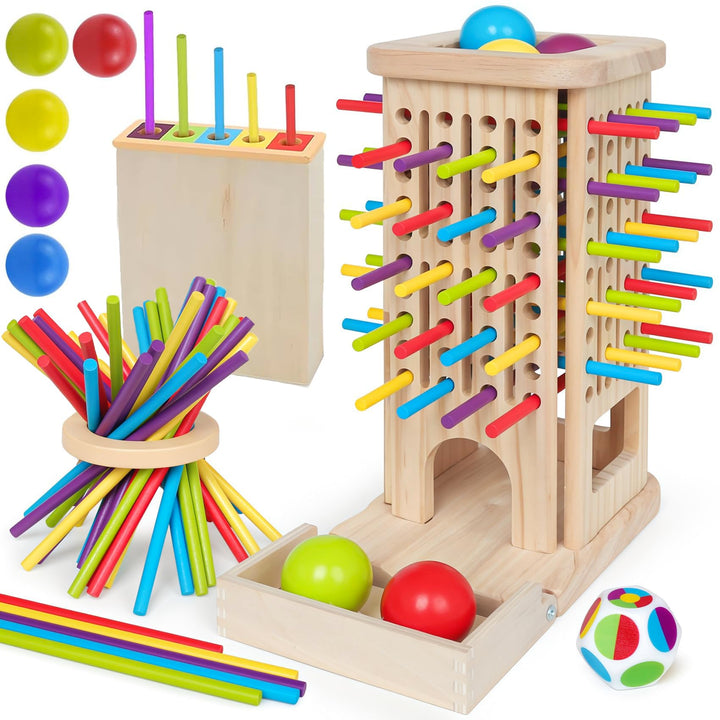 Montessori Spielzeug ab 3 Jahre, 3-in-1 Spiel Brettspiel aus Holz ab 3 4 5 6 Jahre, 40 Stück Bunte H