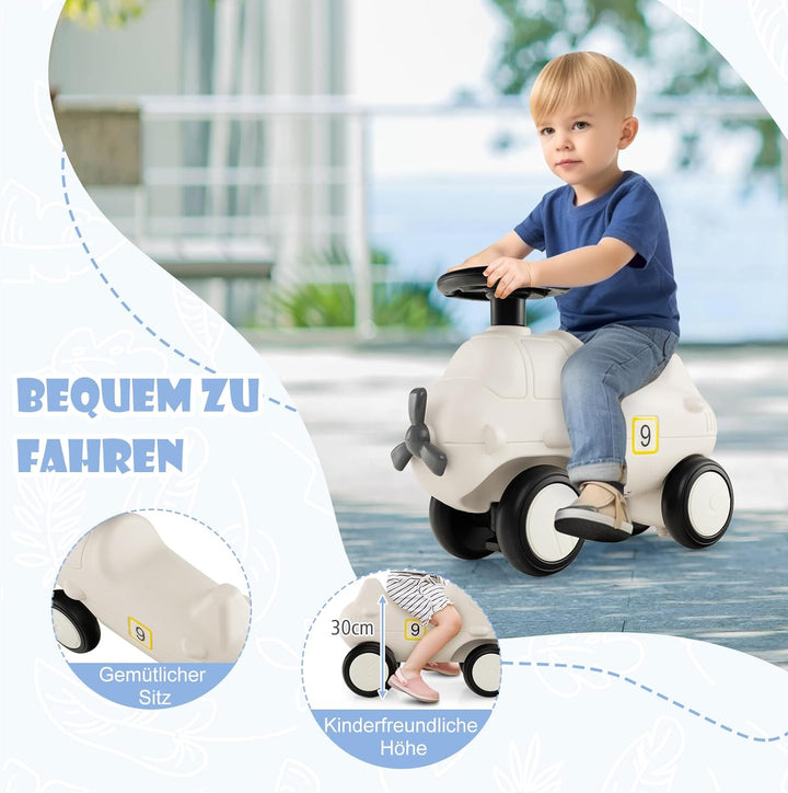 DREAMADE Rutschauto, Rutschfahrzeug in Flugzeugform mit Propeller, Lauflernwagen mit Lenkrad & 4 Räd