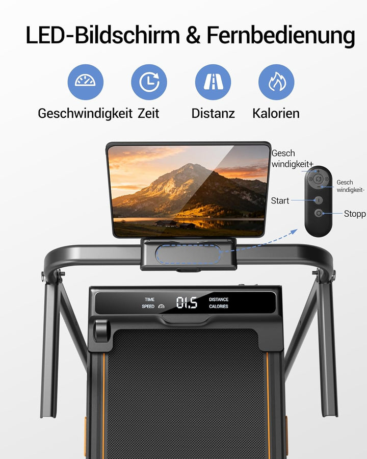 UMAY Laufband für Zuhause Klappbar mit Steigung 16%, 10KM/H Walking Pad Klappbar mit Steigung, Fernb