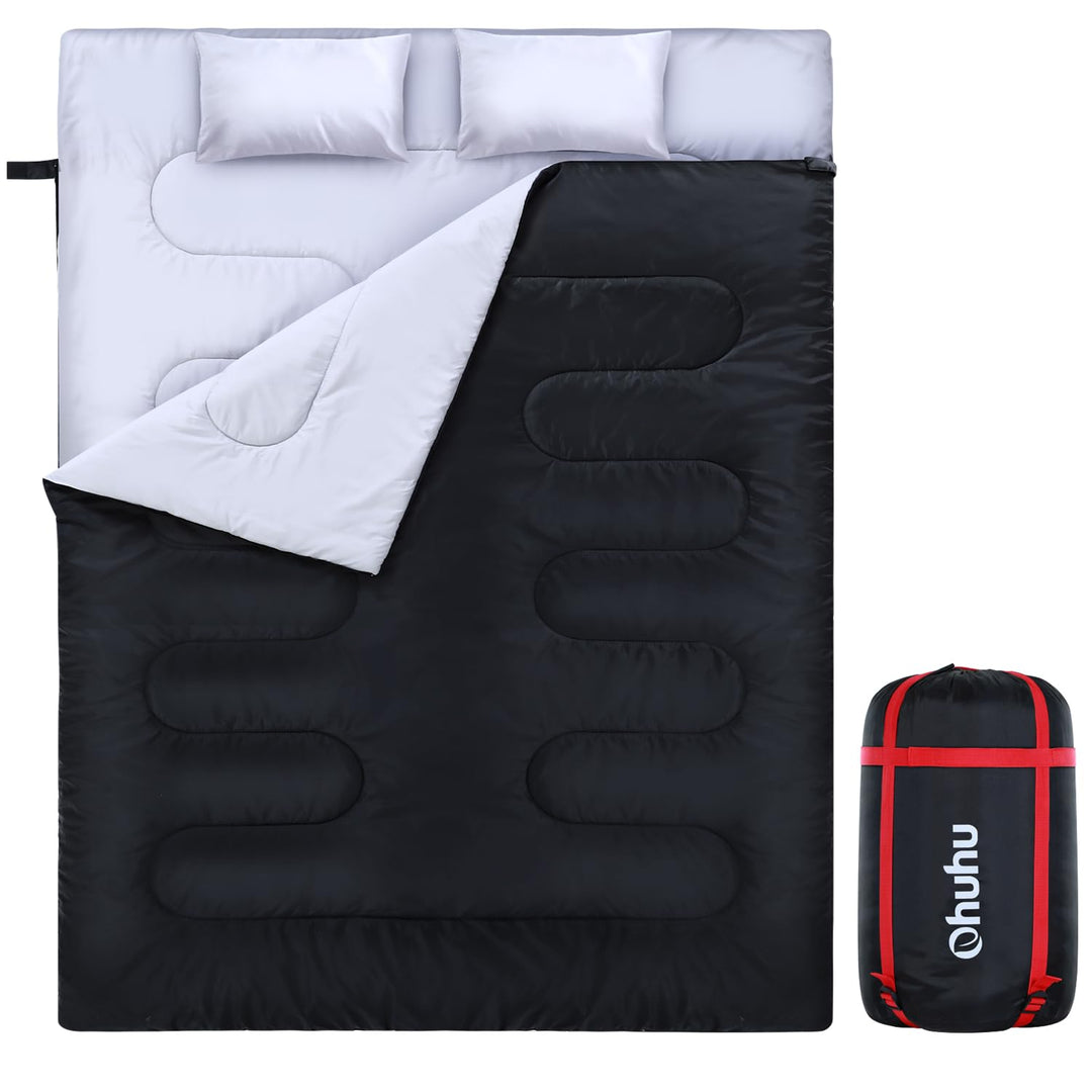 Ohuhu Dicker Doppelte Schlafsack 220 x 150cm Erwachsene Deckenschlafsack mit 2 Gratis Kissen und ein