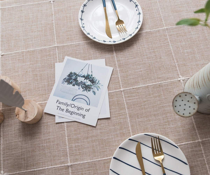 Plenmor Baumwoll-Leinen Tischdecke für Quadrat Tische solide Gitter-Stickerei Tischbedeckung für Küc