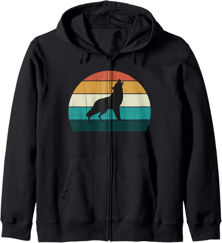Cool Sunset Grey Wolf Howl - Retro / Vintage Wilde Wölfe Kapuzenjacke