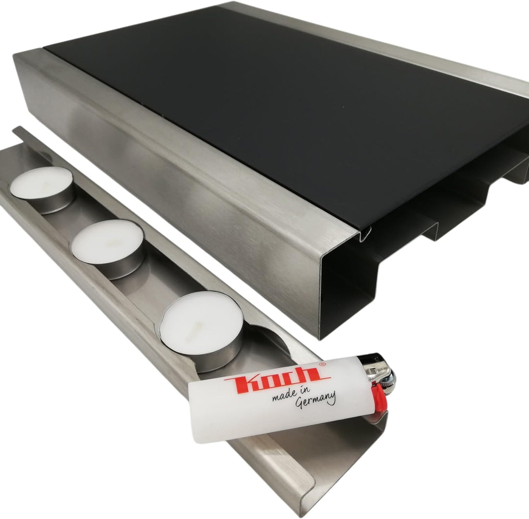 Koch #00 Edelstahl Rechaud/Stövchen mit eloxierter Wärmeplatte und flexiblem Teelichtauszug für 3 Te