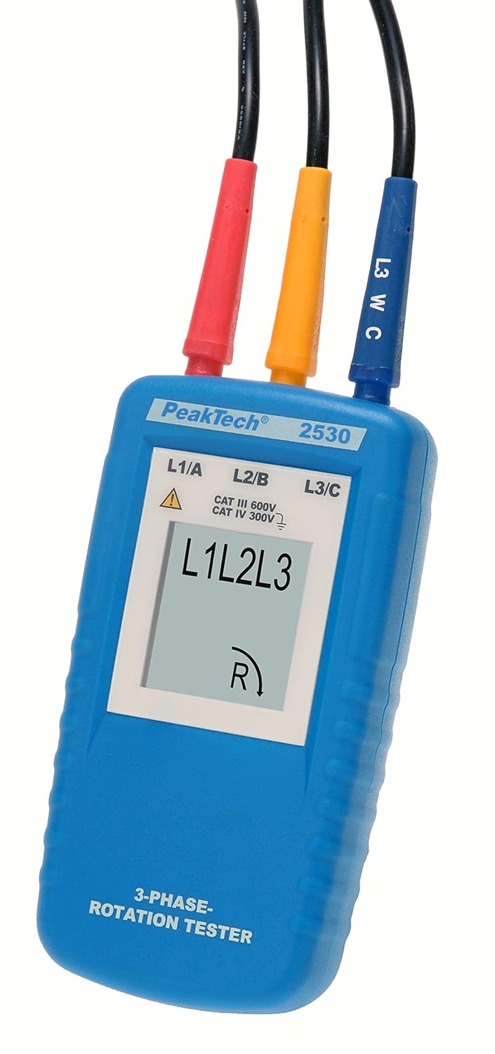 PeakTech 2530, 3-Phasen-Drehrichtungsanzeiger & Peak Tech P 8200 – Messzubehör Set für Digital Multi