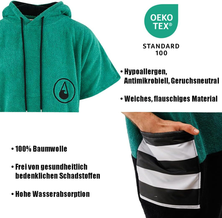 WAVE HAWAII Poncho Faro Badeponcho 100% Baumwolle für Körpergrössen von 160-190 cm Umkleidehilfe für