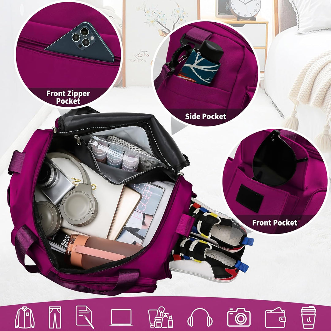 Sporttasche Damen Reisetasche mit Schuhfach und Nassfach Gross Gym Bag Faltbar Schwimmtasche Wasserd