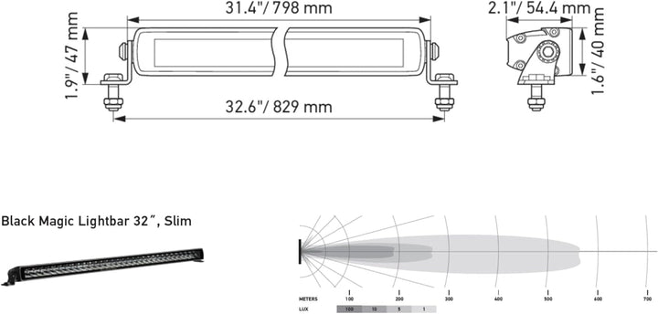 HELLA 1FJ 358 176-311 LED-Fernscheinwerfer - Black Magic Slim Lightbar 32" - 12/24V - Anbau - Kabel: