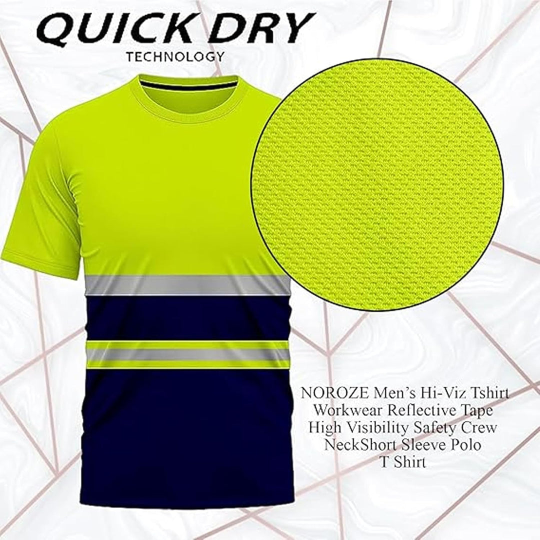 NOROZE Herren Hi-Viz T-Shirt Arbeitskleidung Reflektierendes Band Hohe Sichtbarkeit Sicherheitsmante