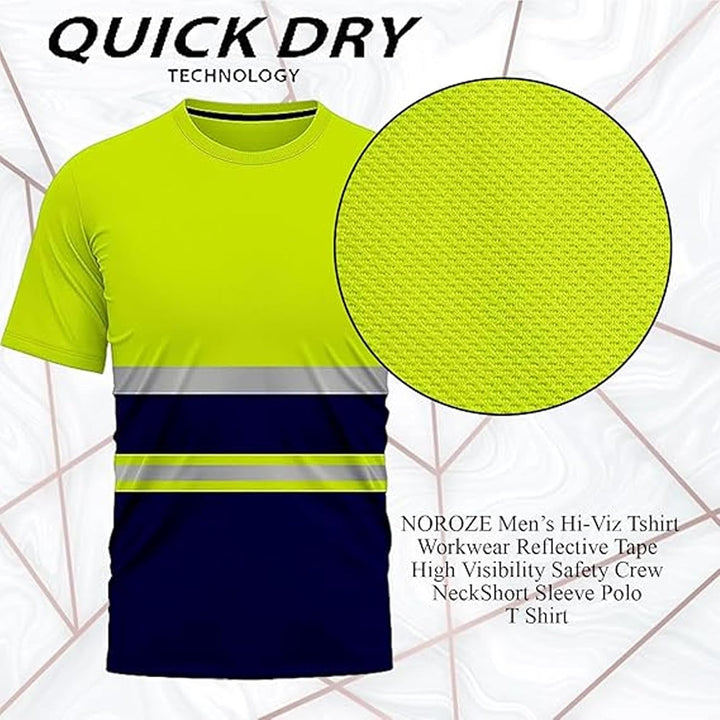 NOROZE Herren Hi-Viz T-Shirt Arbeitskleidung Reflektierendes Band Hohe Sichtbarkeit Sicherheitsmante