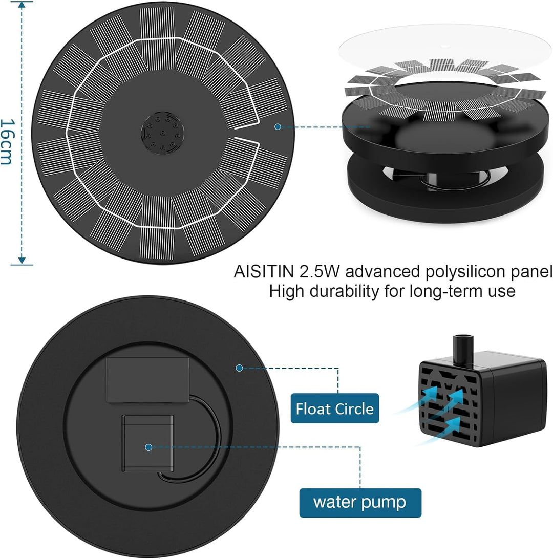AISITIN Solar Springbrunnen für Aussen,2.5W Solarbrunnen Teichpumpe 2PCS mit Panel Wasserpumpe Schwi