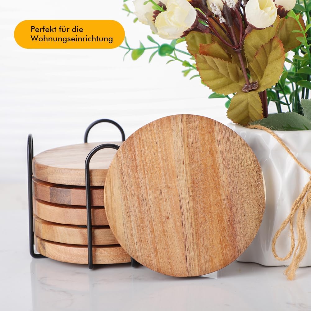 Untersetzer Gläser Holz 6er Set, Glasuntersetzer Holz mit Flaschenöffner, Bierdeckel Untersetzer run
