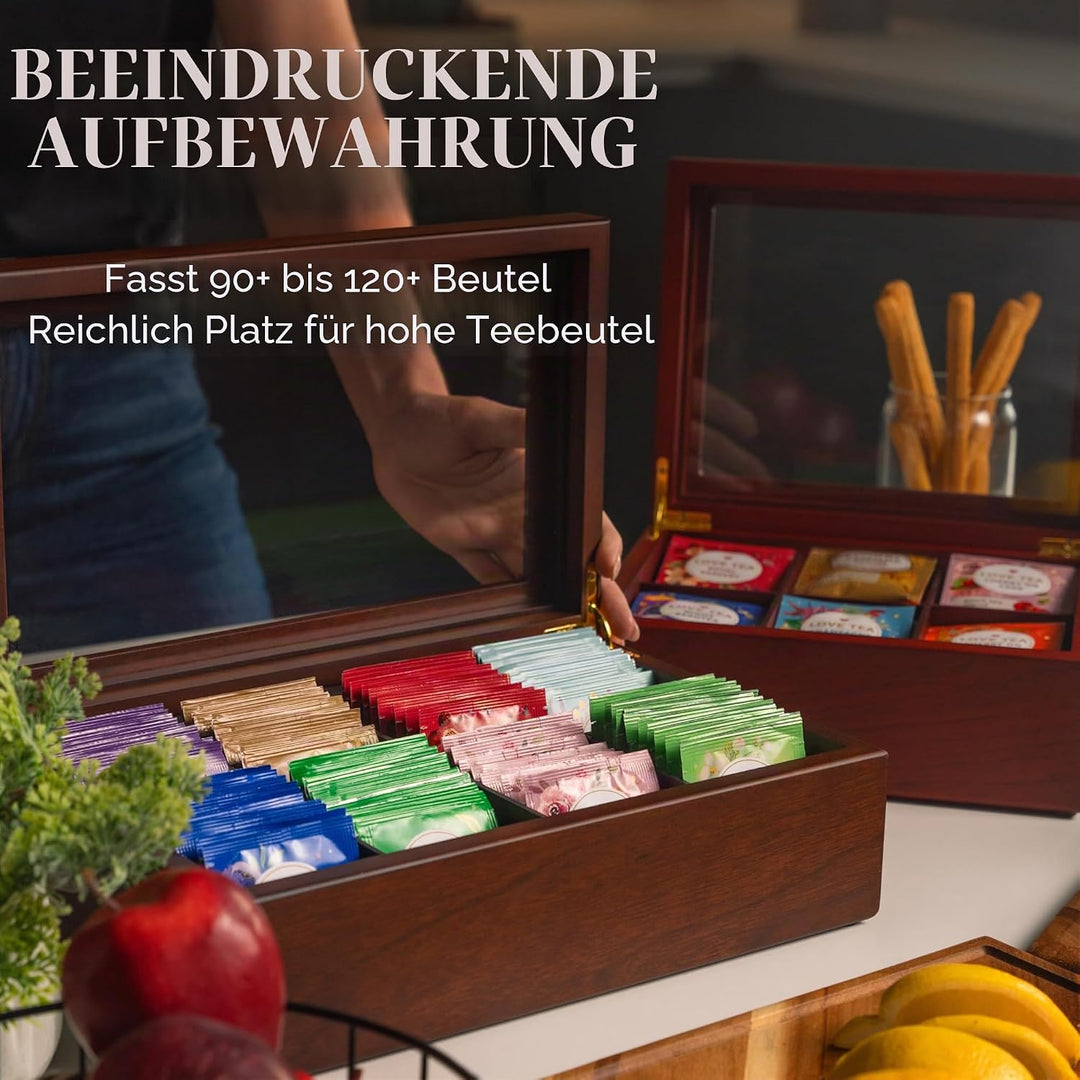 Tee Box von Apace Living - Luxeriöse Tee Aufbewahrung Box Holz – 8 Fächer für die Aufbewahrung von T