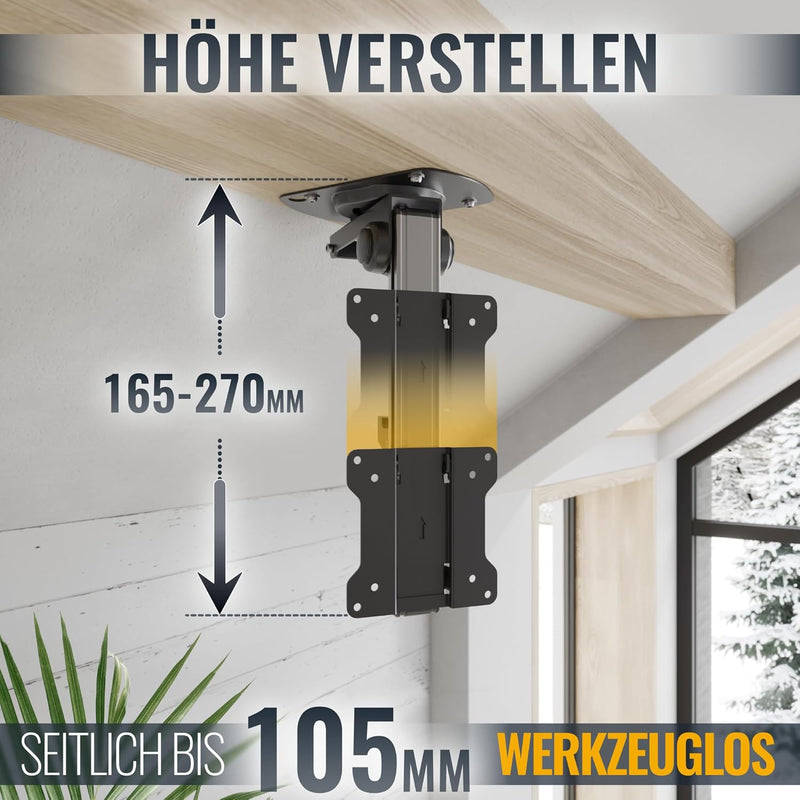 RICOO Monitor & TV Deckenhalterung für Fernseher 13-33 Zoll, Klappbar Schwenkbar Höhenverstellbar, U